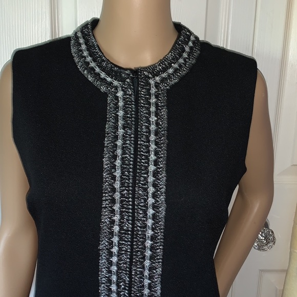 Vintage 60’s Mod black & Silver zippered front black sleeveless midi dress M - Picture 3 of 12